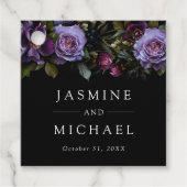 Moody Gothic Paarse bloemenbruiloft Bedankjes Labels (Voorkant)