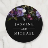 Moody Gothic Paarse bloemenbruiloft Bedankjes Labels (Voorkant)