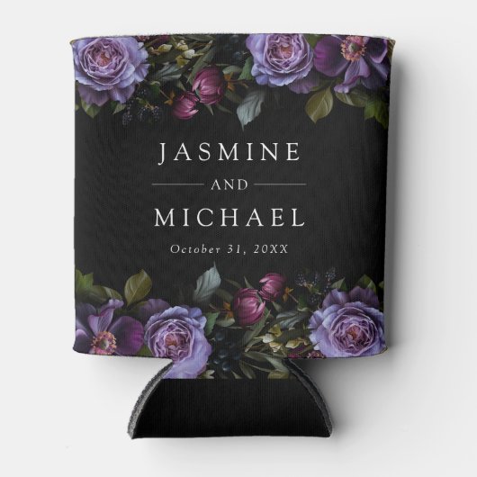 Moody Gothic Paarse bloemenbruiloft Blikjeskoeler (Voorkant)