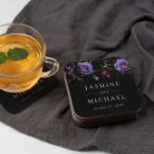 Moody Gothic Paarse bloemenbruiloft Kartonnen Onderzetters