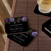 Moody Gothic Paarse bloemenbruiloft Kartonnen Onderzetters