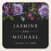 Moody Gothic Paarse bloemenbruiloft Kartonnen Onderzetters (Voorkant)