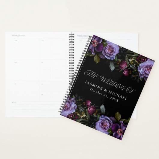 Moody Gothic Paarse bloemenbruiloft Planner (Display)