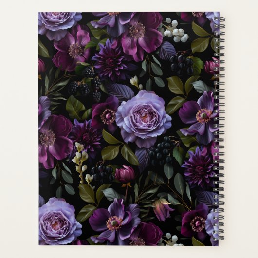 Moody Gothic Paarse bloemenbruiloft Planner (Achterkant)