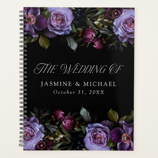 Moody Gothic Paarse bloemenbruiloft Planner (Voorkant)