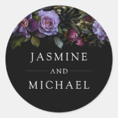 Moody Gothic Paarse bloemenbruiloft Ronde Sticker (Voorkant)