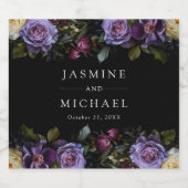 Moody Gothic Paarse bloemenbruiloft Sparkling Wijnetiket (Enkel label)