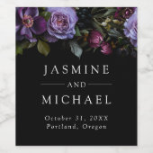 Moody Gothic Paarse bloemenbruiloft Wijn Etiket (Enkel label)