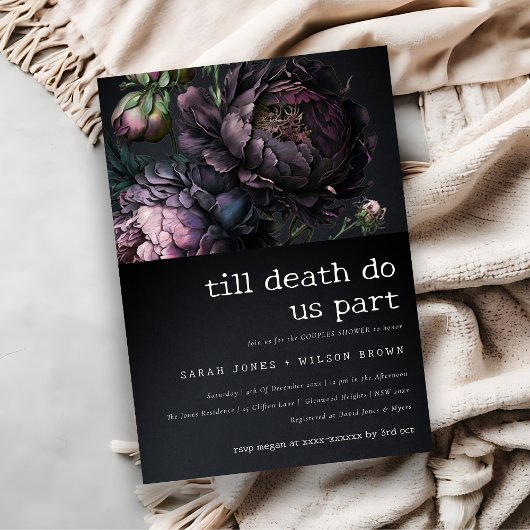 Moody Gothic Paarse Zwarte Pioen Koppels Douche Kaart