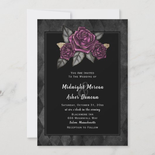 Moody Gothic Roos Black Wedding Invitation Kaart (Voorkant)