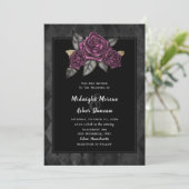 Moody Gothic Roos Black Wedding Invitation Kaart (Staand voorkant)