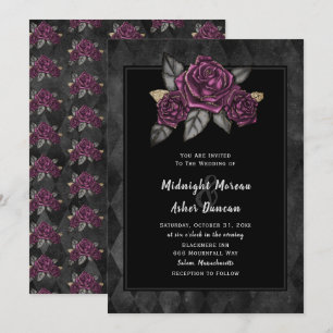 Moody Gothic Roos Black Wedding Invitation Kaart