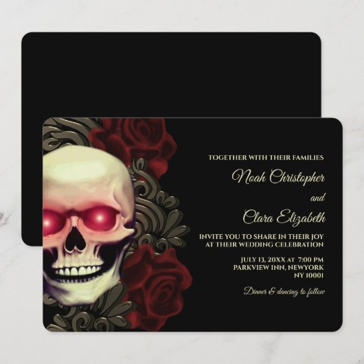 Moody Gothic Skull Bloemen Halloween metallic Kaart (Voorkant / Achterkant)