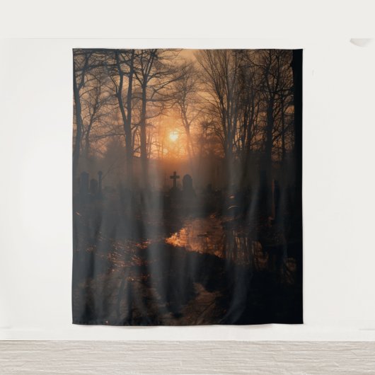 Moody Gothic Sunset Graveyard XLarge Wandkleed (Voorkant)