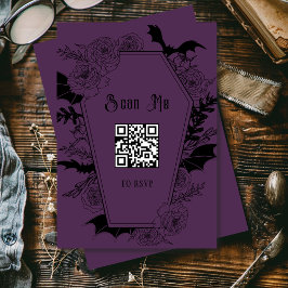 Moody Gothic Wedding QR Code Website Paarse RSVP Kaartje