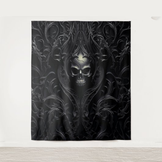Moody Gothic Zwart Filigraan & Schedel XLarge Wandkleed (Voorkant)