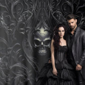 Moody Gothic Zwart Filigraan & Schedel XLarge Wandkleed