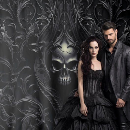 Moody Gothic Zwart Filigraan & Schedel XLarge Wandkleed