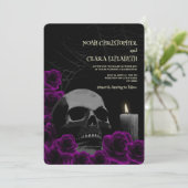 Moody Gothic Zwart Paarse Rozen Halloween Skull Kaart (Staand voorkant)