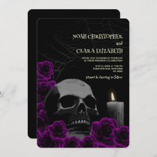 Moody Gothic Zwart Paarse Rozen Halloween Skull Kaart
