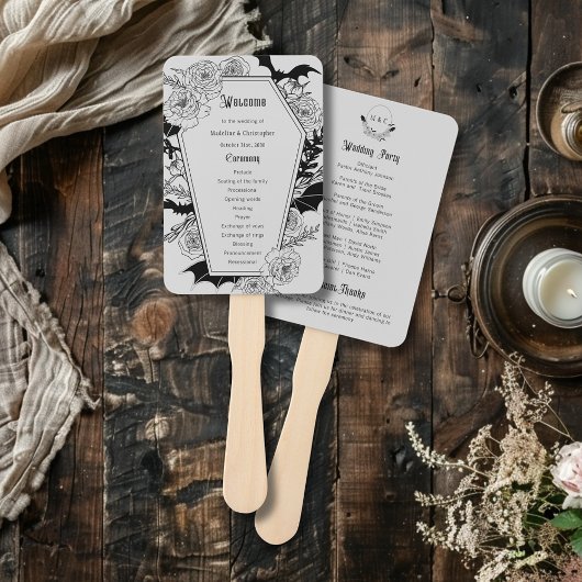 Moody Gotische Bloemen Kist Grijs Trouwprogramma Handwaaier