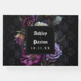 Moody gotische Paarse bloemen boeket op zwarte kan Gastenboek