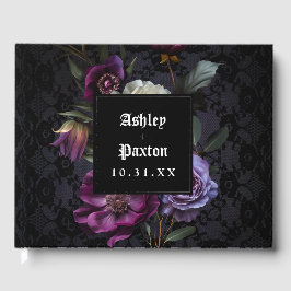 Moody gotische Paarse bloemen boeket op zwarte kan Gastenboek