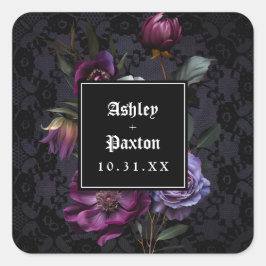 Moody gotische Paarse bloemen boeket op zwarte kan Vierkante Sticker