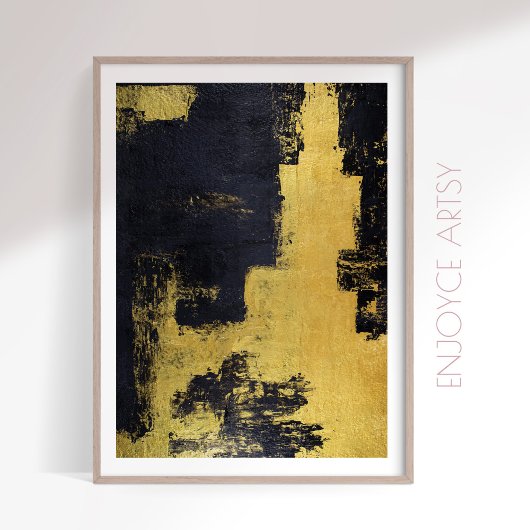 Moody goud & zwart abstract schilderij muurkunst poster