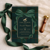 Moody Green Bow Equestrian Tartan Polo Baby Shower Kaart