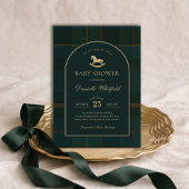 Moody Green Equestrian Plaid Polo Boy Baby Shower Kaart