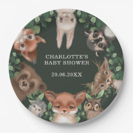 Moody Green Forest Woodland Animals Baby shower Papieren Bordje