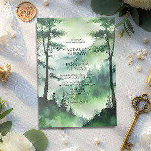 Moody Green Mountain Pine Tree voor Forest Wedding Kaart