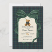 Moody Green Plaid Polo Teddy Bear Boy Baby Shower Kaart (Voorkant)