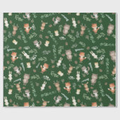 Moody Green Woodland Forest Animals Baby Birthday Cadeaupapier (Vlak)