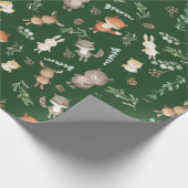 Moody Green Woodland Forest Animals Baby Birthday Cadeaupapier (Hoek)