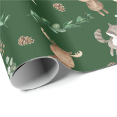 Moody Green Woodland Forest Animals Baby Birthday Cadeaupapier (Rol Hoek)