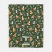 Moody Green Woodland Forest Animals Greenery Fleece Deken (Voorkant)