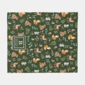 Moody Green Woodland Forest Animals Greenery Fleece Deken (Voorkant (Horizontaal))