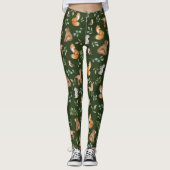 Moody Green Woodland Forest Animals Pattern Leggings (Voorkant)