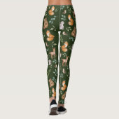 Moody Green Woodland Forest Animals Pattern Leggings (Achterkant)