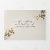 Moody Greenery Black Beige in één bruiloft Drieluik Uitnodiging (Cover)