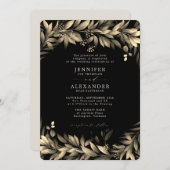 Moody Greenery Black & Beige Wedding Kaart (Voorkant / Achterkant)