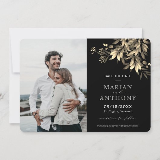 Moody Greenery Eucalyptus Black & Beige Save The Date (Voorkant)