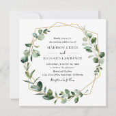 Moody Greenery met Gold Geometric Lijst Wedding Kaart (Voorkant)