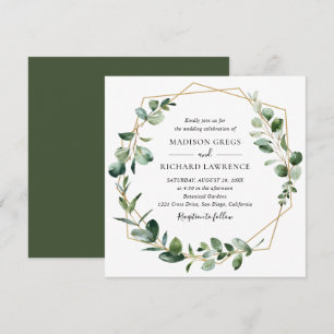Moody Greenery met Gold Geometric Lijst Wedding Kaart