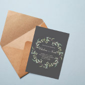 Moody Greenery Wreath Wedding Invitation Kaart