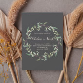 Moody Greenery Wreath Wedding Invitation Kaart