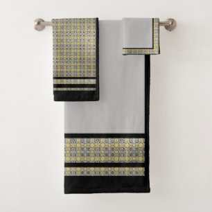Moody Grey Zwart Goud Geometrische Badhanddoek Set Bad Handdoek