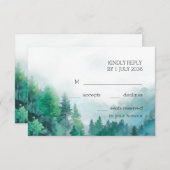 Moody groen en wit Waterverf bos bruiloft RSVP Kaartje (Voorkant / Achterkant)